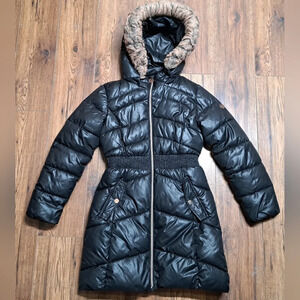Michael Kors Womens Winter Jacket Coat Puffer Parka Fill Black Faux Fur Size 14P